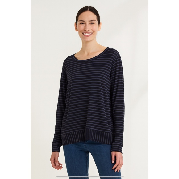 CUT LOOSE STRIPED LONG SLEEVE KNIT FLEECE TOP RELAXED COZY CASUAL EVERYDAY M - Picture 1 of 12